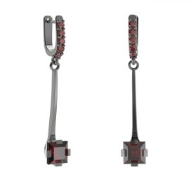 BG náušnice s centrálním čtvercovým kamenem 496-A93 Stříbro 925 - ruthenium (30-90dní) Granát