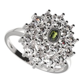 BG prsten oválný 009-I Stříbro 925 - rhodium Vltavín a  kubický zirkon