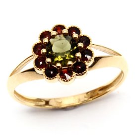 UG prsten kulatý 149-V Žluté zlato - 585 Vltavín a granát