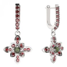 BG květ náušnice 404-94 Stříbro 925 - rhodium Vltavín a granát