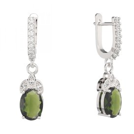 BG náušnice s přírodním granátem z Čech  961-84 Stříbro 925 - rhodium Vltavín a  kubický zirkon