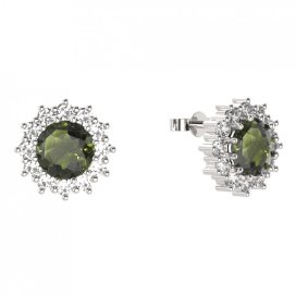 BG náušnice kulaté - 098 Stříbro 925 - rhodium Vltavín a kubický zirkon