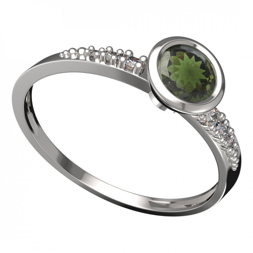 BG vltavínový prsten 557D Bílé zlato - 585 Vltavín a diamant