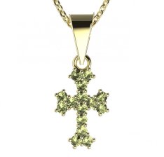 BG zlatý přívěšek křížek 267 Žluté zlato - 585 Zelený kubický zirkon