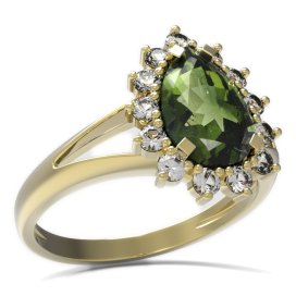 BG prsten kapkovitý kámen 505-V Stříbro 925 - pozlacené Vltavín a  kubický zirkon