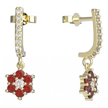 BeKid, Gold kids earrings -109 - Switching on: Pendant hanger, Metal: Yellow gold 585, Stone: Red cubic zircon