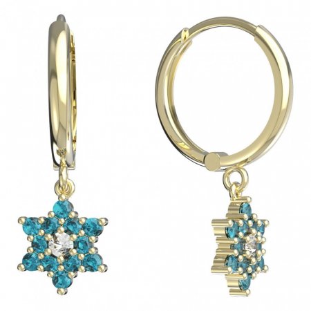 BeKid, Gold kids earrings -090 - Switching on: Circles 15 mm, Metal: Yellow gold 585, Stone: Light blue cubic zircon