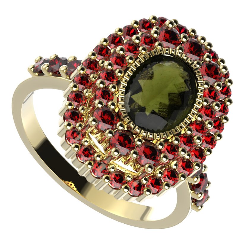 BG prsten 251-Z oválného tvaru Stříbro 925 - pozlacené Vltavín a granát