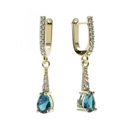 BG zlaté náušnice 626 Žluté zlato - 585 Světle modrý kubický zirkon
