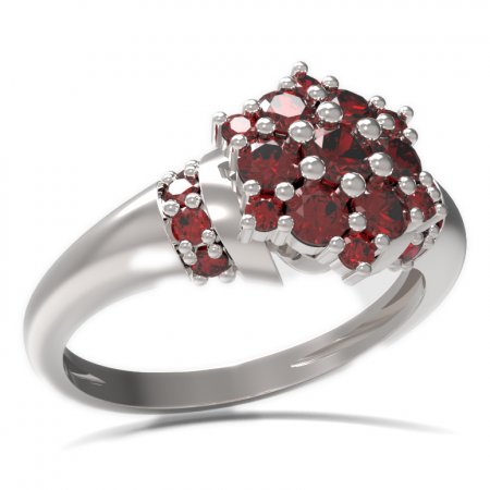 BG prsten kulatý kámen 539-K - Kov: Stříbro 925 - rhodium, Kámen: Vltavín a granát