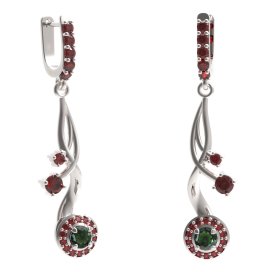 BG náušnice kruhového tvaru 541-P93 Stříbro 925 - rhodium Vltavín a granát