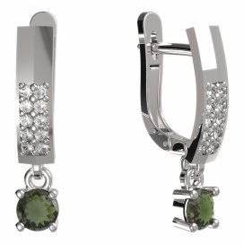 BG zlaté vltavínové náušnice 725 Bílé zlato - 585 Vltavín a diamant