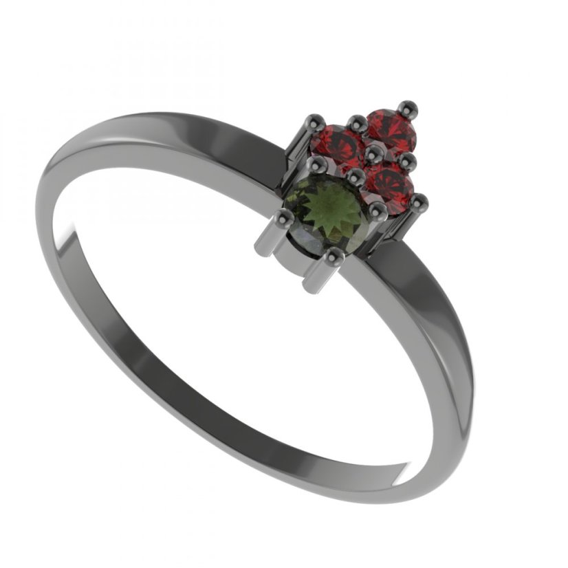 BG prsten 159 I Stříbro 925 - ruthenium (30-90dní) Vltavín a granát