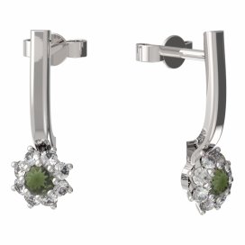 BG vltavínové náušnice 886 Bílé zlato - 585 Vltavín a diamant