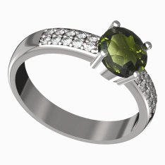 BG zlatý prstýnek 726 Bílé zlato - 585 Vltavín a  kubický zirkon