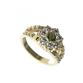 BG prsten kulatý 456-Y Stříbro 925 - pozlacené Vltavín a  kubický zirkon