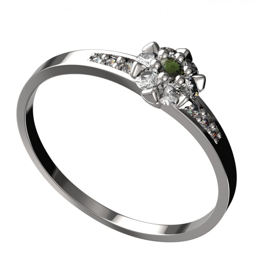 BG vltavínový prsten 879J Bílé zlato - 585 Vltavín a diamant