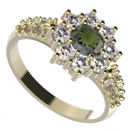BG prsten 023-X kulatého tvaru - Kov: Stříbro 925 - rhodium, Kámen: Vltavín a granát