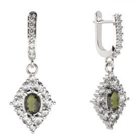BG náušnice vsazený granát hvězdicový brus  422-84 Stříbro 925 - rhodium Vltavín a  kubický zirkon