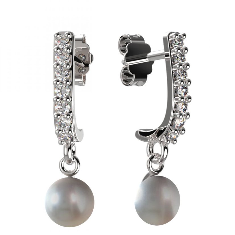 BG zlaté náušnice 1291 s bílou perlou Bílé zlato - 585 Diamant a perla