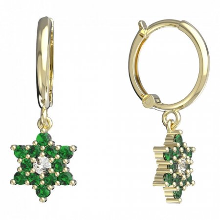 BeKid, Gold kids earrings -090 - Switching on: Circles 12 mm, Metal: Yellow gold 585, Stone: Green cubic zircon
