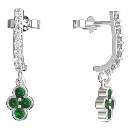 BeKid, Gold kids earrings -295 - Switching on: Pendant hanger, Metal: White gold 585, Stone: Green cubic zircon