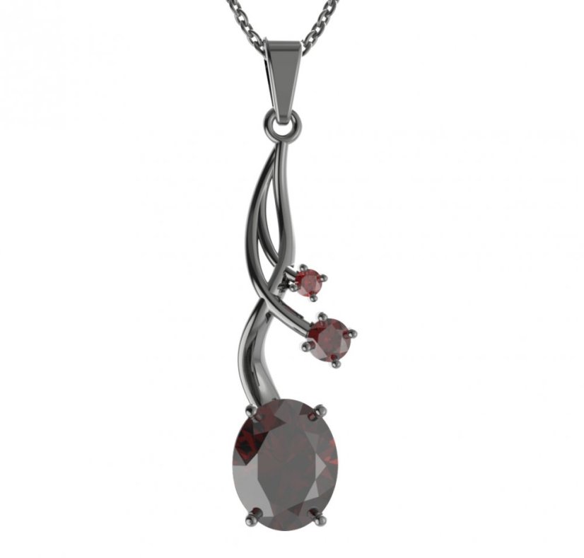Stříbrný přívěsek s českým granátem, ruthenium – 479-P