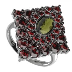 BG prsten s českým granátem  262 Stříbro 925 - ruthenium (30-90dní) Vltavín a granát