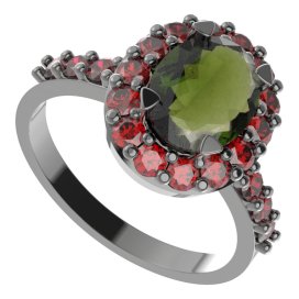 BG prstýnek 728 Stříbro 925 - ruthenium (30-90dní) Vltavín a granát