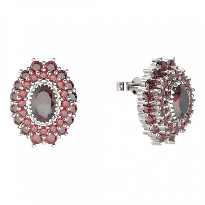 BG náušnice ovál -  243 Stříbro 925 - rhodium Granát