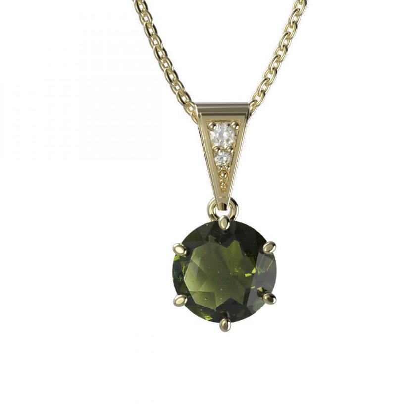 BG vltavínový přívěšek 681 Žluté zlato - 585 Vltavín a diamant
