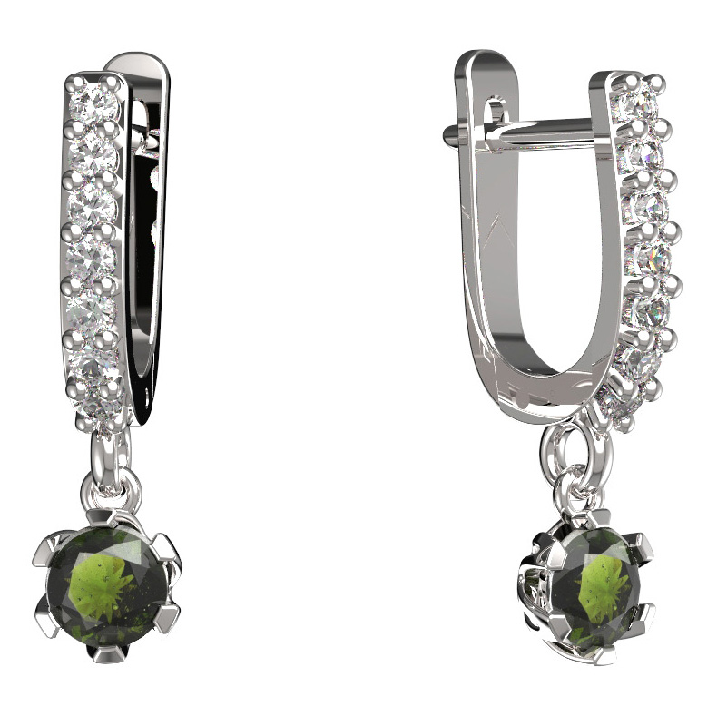 BG vltavínové náušnice 870 Bílé zlato - 585 Vltavín a diamant