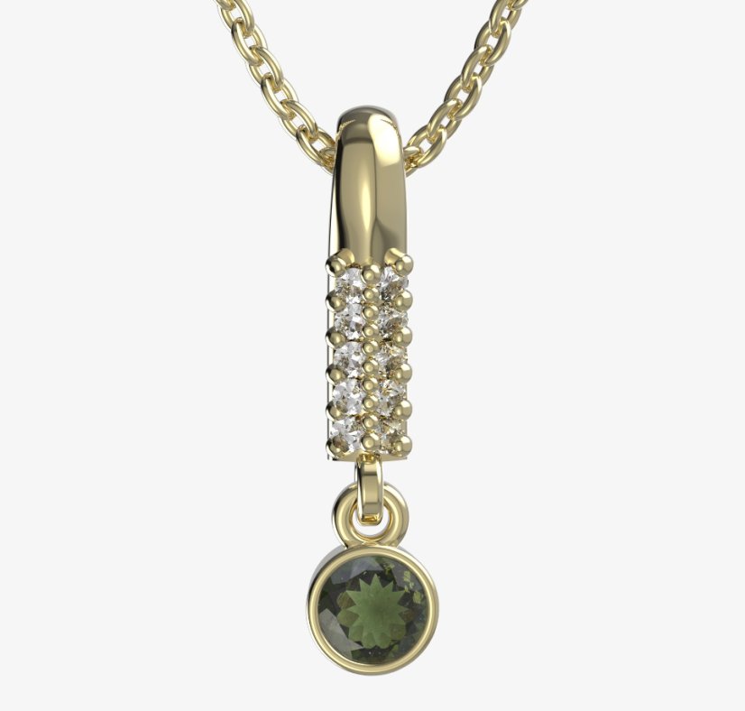 BG zlatý přívěšek 722 Žluté zlato - 585 Vltavín a diamant