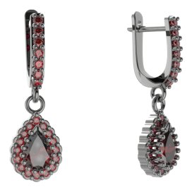 BG kapkovitého tvaru náušnice 454-84 Stříbro 925 - ruthenium (30-90dní) Granát