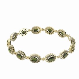 BG náramek přírodní broušený granát   433 Žluté zlato - 585 Vltavín a  kubický zirkon