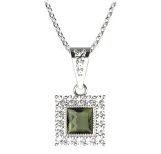 BG přívěs čtvercový 099-2 Stříbro 925 - rhodium Vltavín a  kubický zirkon