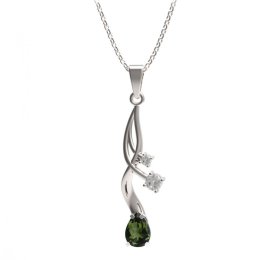 BG přívěs s centrálním kapkovitým kamenem 495-P Stříbro 925 - rhodium Vltavín a  kubický zirkon