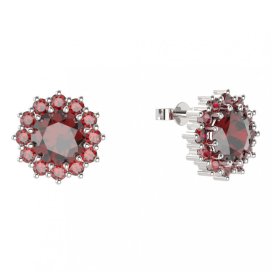 BG náušnice kulaté - 098 Stříbro 925 - rhodium Granát