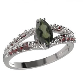 BG prsten s oválným kamenem 483-G Bílé zlato - 585 Vltavín a granát