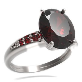 BG prsten oválný kámen 479-J Stříbro 925 - rhodium Granát