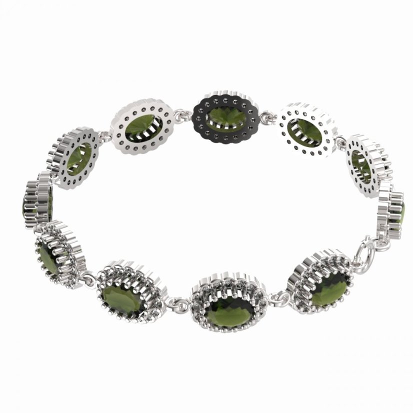 BG náramek přírodní broušený granát   435 Stříbro 925 - rhodium Vltavín a  kubický zirkon
