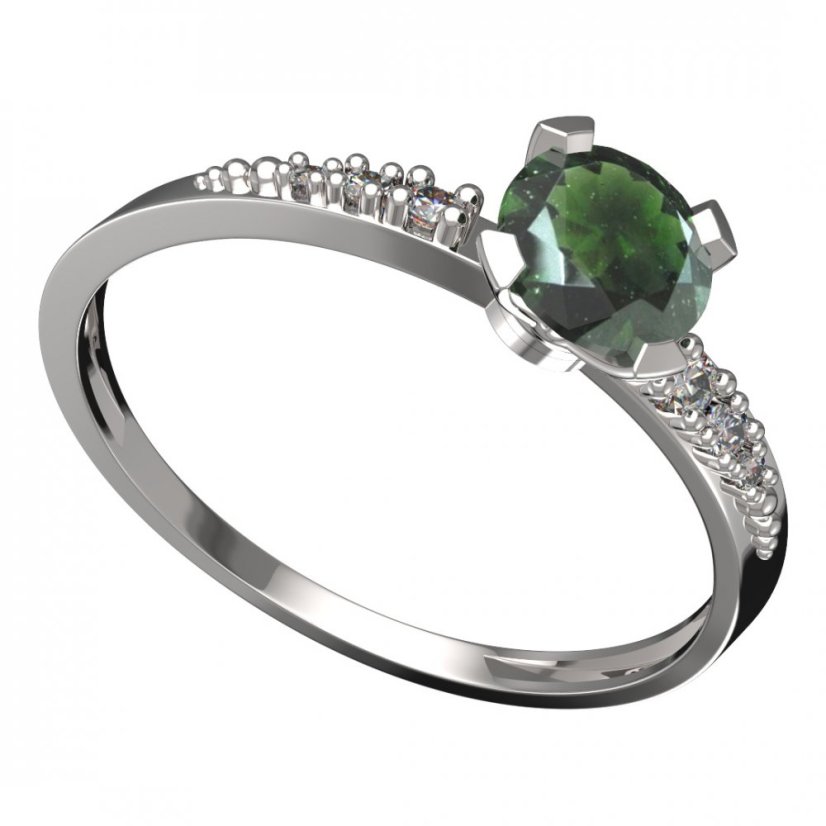 BG vltavínový prsten 558D Bílé zlato - 585 Vltavín a diamant