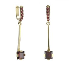 BG náušnice s centrálním čtvercovým kamenem 496-A93 Stříbro 925 - pozlacené Granát