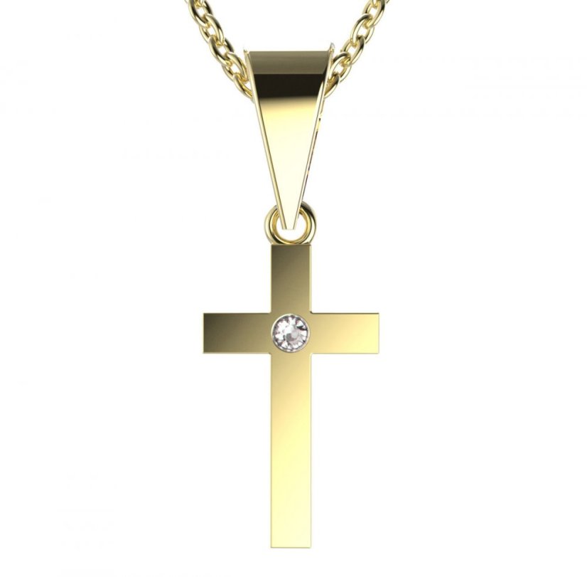BG zlatý přívěšek křížek 1104 Žluté zlato - 585 Bílý kubický zirkon