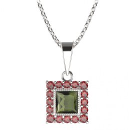 BG přívěs čtvercový 099-0 Stříbro 925 - rhodium Vltavín a granát