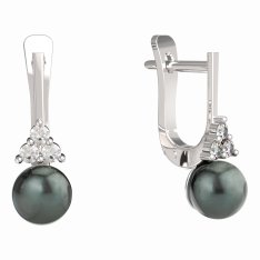 BG zlaté náušnice 882 s perlou Bílé zlato - 585 Diamant