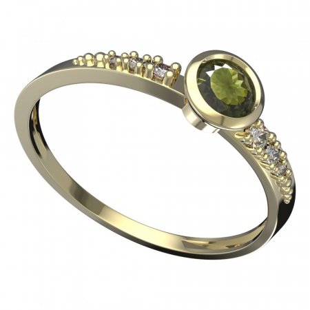 BG vltavínový prsten 555D - Kov: Žluté zlato 585, Kámen: Vltavín a  kubický zirkon