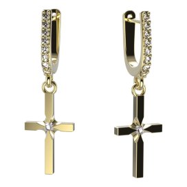 BG zlaté  náušnice křížek 1108 Žluté zlato - 585 Diamant