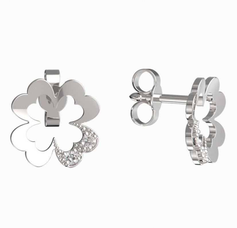 BG zlaté náušnice čtyřlístek 1171 Bílé zlato - 585 Diamant