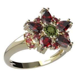 BG prsten ve tvaru hvězdy 521-K Stříbro 925 - pozlacené Vltavín a granát